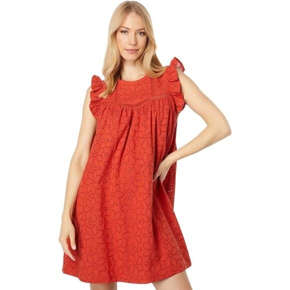 Madewell Eyelet Ruffle-Sleeve Mini Dress in Fresh Chili, Size XS - Picture 4 of 16